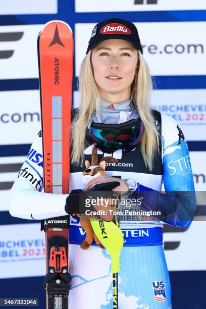 Silver medalist Mikaela Shiffrin of United States looks on during the victory ceremony for Women's Slalom at the FIS Alpine World Ski Championships...