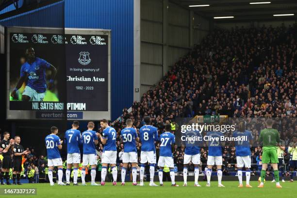 General view as players of Leeds United and Everton observe a minutes applause in memory of former Premier League player Christian Atsu, who was...