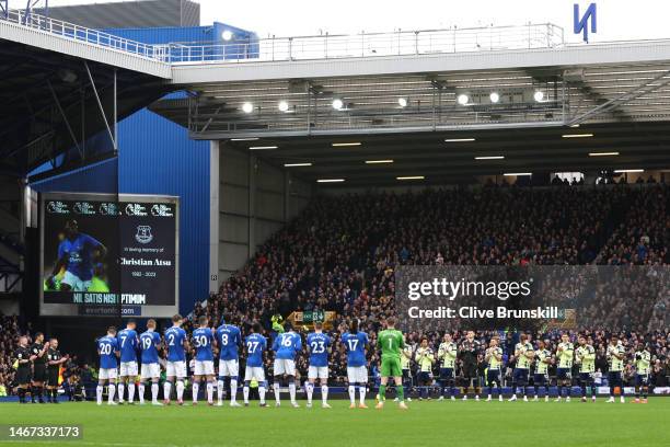 General view as players of Leeds United and Everton observe a minutes applause in memory of former Premier League player Christian Atsu, who was...