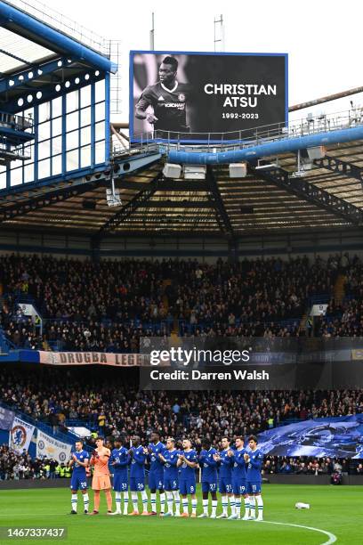 General view as players of Chelsea observe a minutes applause in memory of former Premier League player Christian Atsu, who was recovered from the...