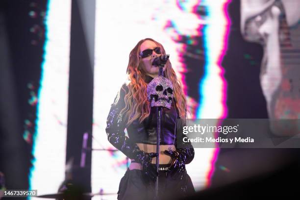 Belinda singer performing during the opening of the Mexico City fair at Parque Bicentenario on February 17, 2023 in Mexico City, Mexico.