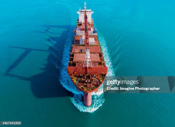 Container Is Running Aerial View Red Container Ships Loaded Container Are Running In The Sea ...