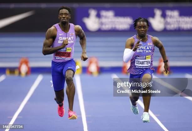 Reece Prescod of Team Great Britain competes in the Men's 60m semi final during day one of the UK Athletics Indoor Championships at Utilita Arena...