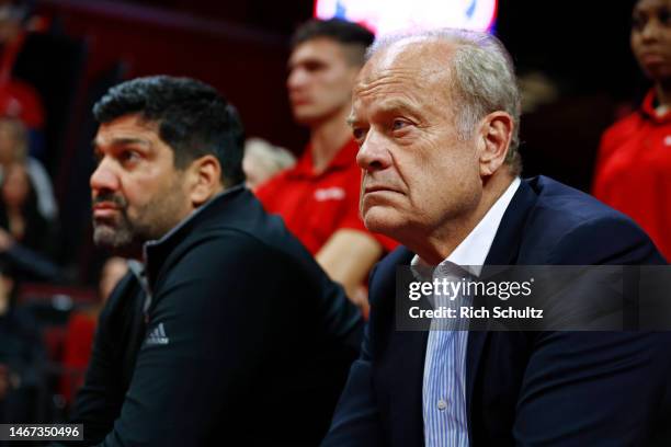 American actor Kelsey Grammer watches a game between the Nebraska Cornhuskers and Rutgers Scarlet Knights at Jersey Mike's Arena on February 14, 2023...