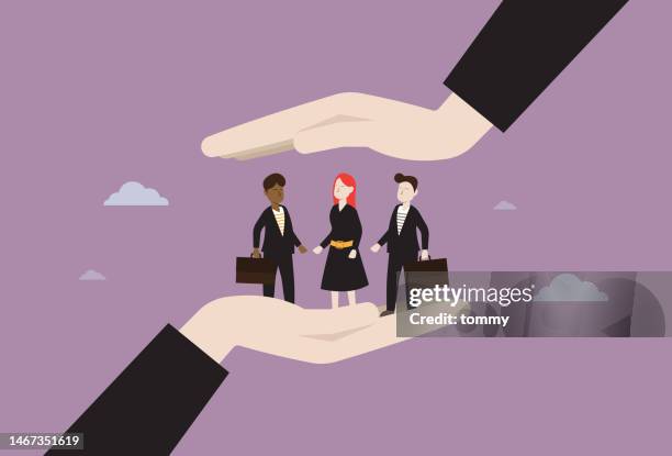 employee in a palm for employee appreciation day concept - employee retention stock illustrations