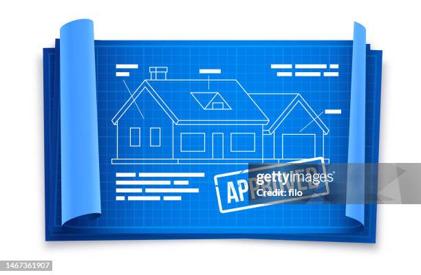 blueprint approved home building house planning design element - wire frame model stock illustrations