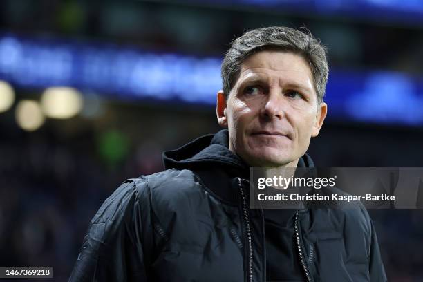 Oliver Glasner, Head Coach of Eintracht Frankfurt, looks on prior to the Bundesliga match between Eintracht Frankfurt and SV Werder Bremen at...