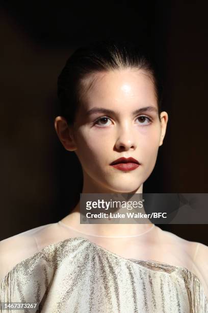 Model walks the runway at the Roksanda show during London Fashion Week February 2023 on February 18, 2023 in London, England.