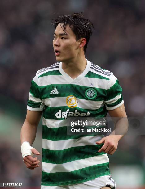 Oh Hyeongyu of Celtic is seen during the Cinch Scottish Premiership match between Celtic FC and Aberdeen FC at on February 18, 2023 in Glasgow,...