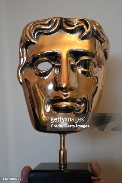 Mask is displayed ahead of the EE BAFTA Film Awards 2023 at The Savoy Hotel on February 18, 2023 in London, England. The EE BAFTA Film Awards will...