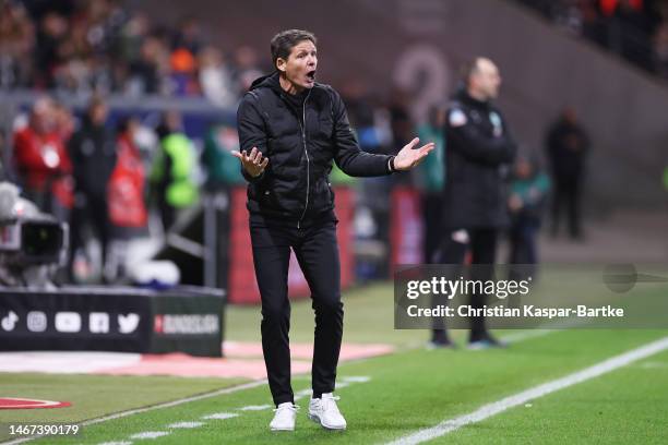 Oliver Glasner, Head Coach of Eintracht Frankfurt, reacts during the Bundesliga match between Eintracht Frankfurt and SV Werder Bremen at Deutsche...