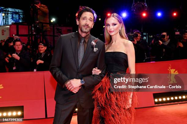 Actor Adrien Brody and his partner Georgina Chapman arrive at the "Manodrome" premiere during the 73rd Berlinale International Film Festival Berlin...
