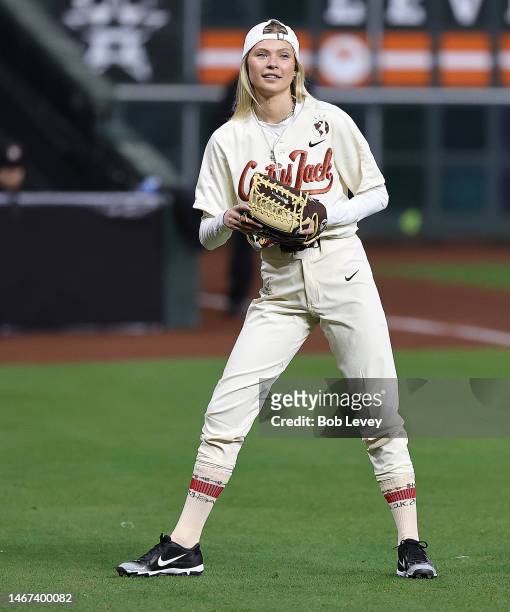 Josie Canseco is seen during the 2023 Cactus Jack Foundation HBCU Celebrity Softball Classic at Minute Maid Park at Minute Maid Park on February 16,...