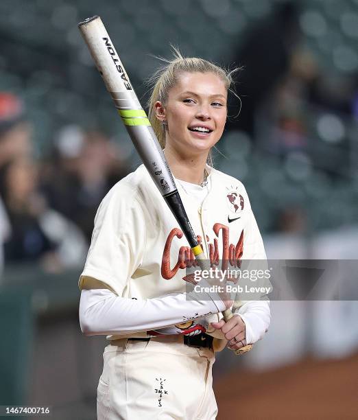 Josie Canseco is seen during the 2023 Cactus Jack Foundation HBCU Celebrity Softball Classic at Minute Maid Park at Minute Maid Park on February 16,...