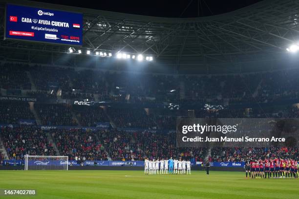 General view as players of Real Madrid and CA Osasuna observe a minute of silence for the victims of the earthquakes in Turkey and Syria prior to the...