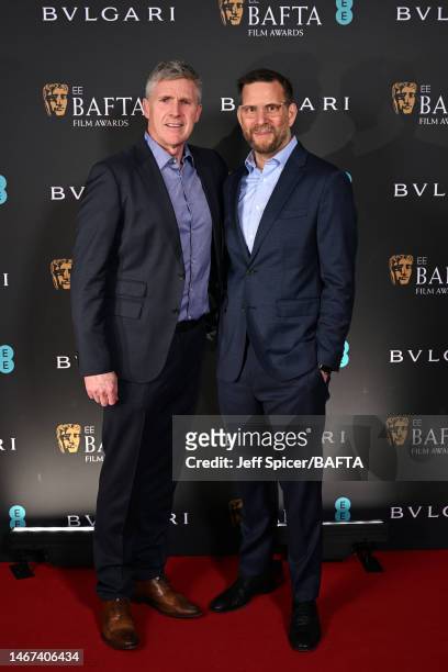 Dominic Tuohy and Russell Earl attend the EE BAFTA Film Awards 2023 Nominees Party, supported by Bulgari, at The National Gallery on February 18,...