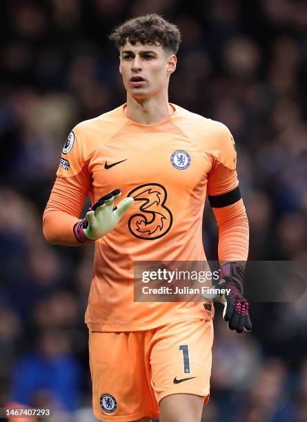 Goalkeeper of Chelsea, Kepa Arrizabalaga during the Premier League match between Chelsea FC and Southampton FC at Stamford Bridge on February 18,...