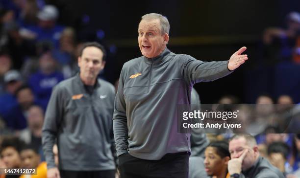 Rick Barnes the head coach of the Tennessee Volunteers against the Kentucky Wildcats at Rupp Arena on February 18, 2023 in Lexington, Kentucky.
