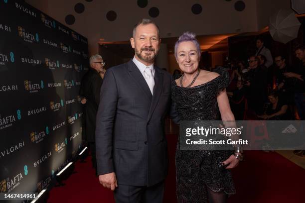 Lee Sandales and guest attend the EE BAFTA Film Awards 2023 Nominees Party supported by Bulgari at The National Gallery on February 18, 2023 in...