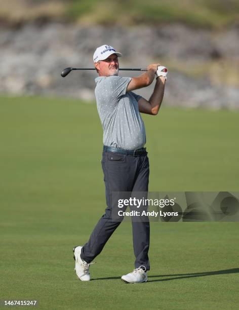 Jerry Kelly on the 14th hole during the first round of the Mitsubishi Electric Championship at Hualalai at Hualalai Golf Club on January 19, 2023 in...