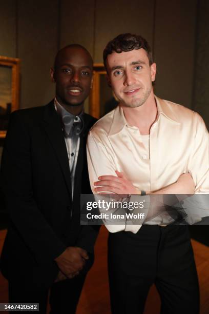 Micheal Ward and Paul Mescal attend the BAFTA Film Awards 2023 Nominees Party supported by Bulgari at The National Gallery on February 18, 2023 in...