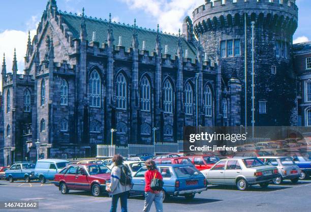 1980s old positive film scanned, the outside view of dublin castle, ireland - malahide stock pictures, royalty-free photos & images