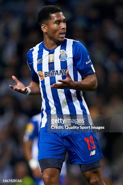 Danny Namaso of FC Porto reacts during the Liga Portugal Bwin match between FC Porto and Rio Ave FC at Estadio do Dragao on February 18, 2023 in...