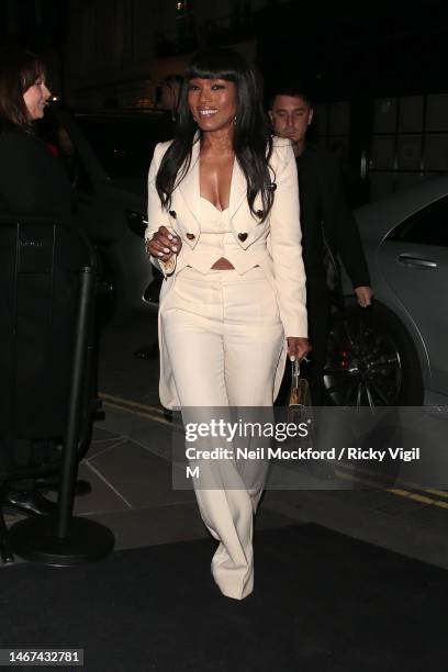 Angela Bassett seen attending The Charles Finch & Chanel Pre-BAFTAs Dinner at No 5 Hertford Street on February 18, 2023 in London, England.