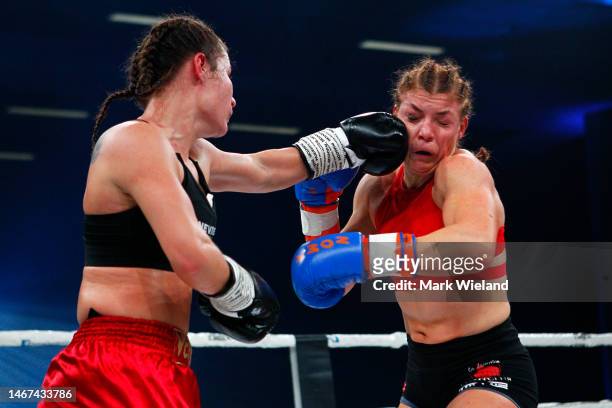 Michaela Michi of Germany in action during her fight with Deborah Melhorn of Germany during Steko's Fight Night In Munich at Kleine Olympiahalle on...