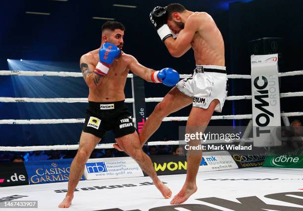 Oscar Plasene of Germany in action during his fight against Domenico Lomurno of Italy during Steko's Fight Night In Munich at Kleine Olympiahalle on...