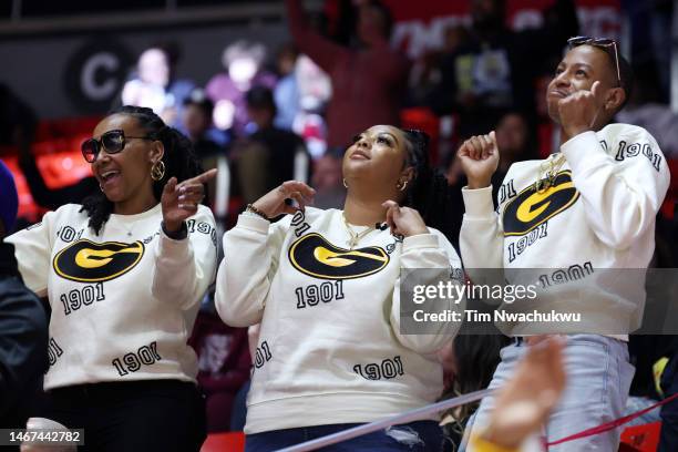 Grambling State Tigers fans react during the second half against the Southern University Jaguars in the 2023 NBA All Star HBCU Classic at Jon M....