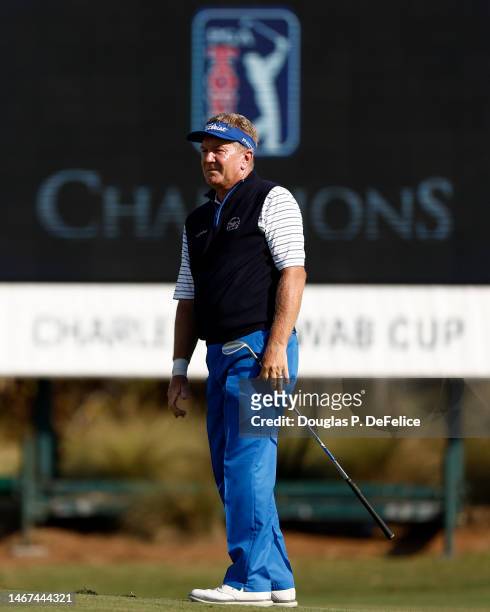 Paul Broadhurst of England looks on from the eighteenth fairway during the second round of the Chubb Classic at Tiburon Golf Club on February 18,...
