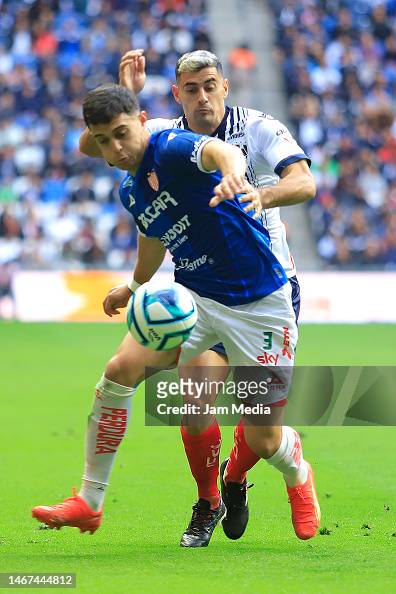 Agustin Oliveros of Necaxa fights for the ball with German Berterame ...