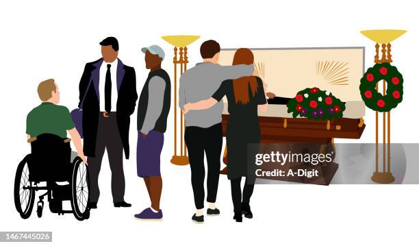 soldiers open casket small crowd - coffin stock illustrations