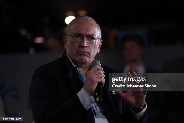 Russian oppositioon activist Mikhail Khodorkovsky participates in the panel "Russia Reimagined: Visions for a Democratic Future" on February 18, 2023...
