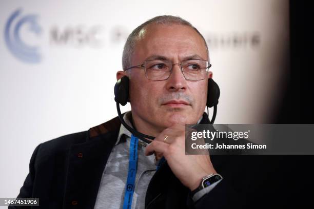 Russian oppositioon activist Mikhail Khodorkovsky participates in the panel "Russia Reimagined: Visions for a Democratic Future" on February 18, 2023...