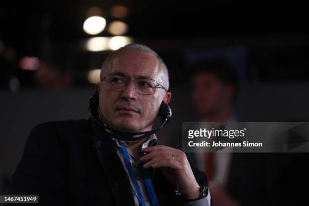 Russian oppositioon activist Mikhail Khodorkovsky participates in the panel "Russia Reimagined: Visions for a Democratic Future" on February 18, 2023...