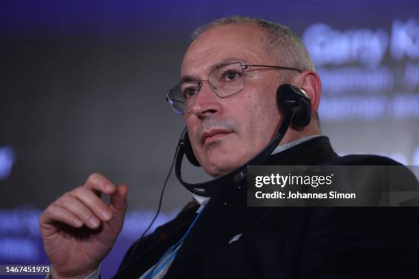 Russian oppositioon activist Mikhail Khodorkovsky participates in the panel "Russia Reimagined: Visions for a Democratic Future" on February 18, 2023...