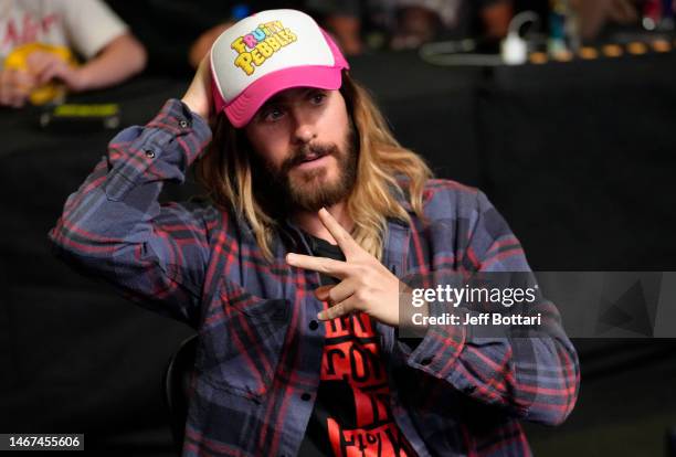 Actor Jared Leto is seen in attendance during the UFC Fight Night event at UFC APEX on February 18, 2023 in Las Vegas, Nevada.