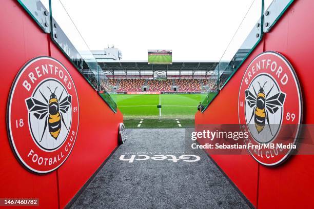 General view of the stadium during the Premier League match between Brentford FC and Crystal Palace at Gtech Community Stadium on February 18, 2023...