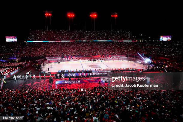 General view prior to a game between the Washington Capitals and Carolina Hurricanes in the 2023 Navy Federal Credit Union NHL Stadium Series at...