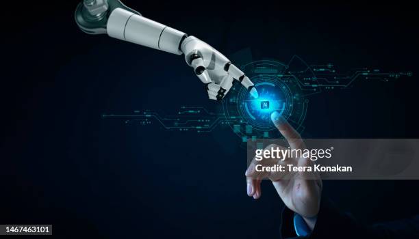 artificial intelligence technology concept with ai text on electronic circuit board. - artificial intelligence stockfoto's en -beelden