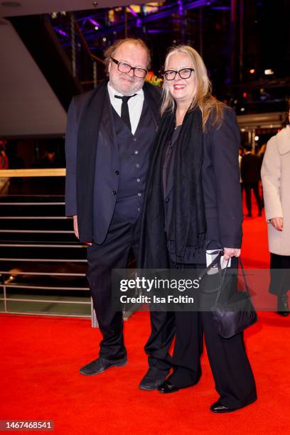 Stefan Arndt and his wife Manuela Stehr attend the She Came to Me premiere and Opening Ceremony red carpet during the 73rd Berlinale International...