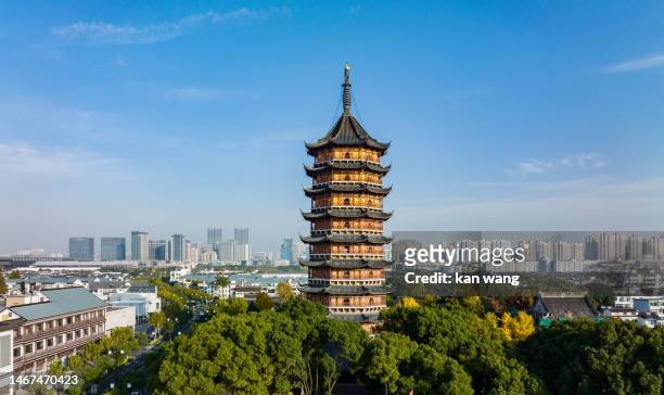 panorama of north temple pagoda, suzhou museum, jiangsu, china - 蘇州 個照片及圖片檔