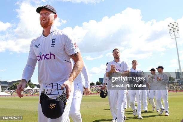 Ben Stokes of England leaves the field following day four of the First Test match in the series between New Zealand and England at Bay Oval on...