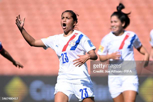 Fatima Acosta of Paraguay reacts after her goal was overturned during the 2023 FIFA Women's World Cup Play Off Tournament match between Chinese...