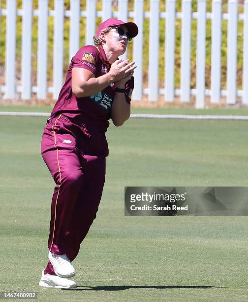 Laura Harris of Queensland takes the catch to dismiss Bridget Patterson of the Scorpions for 5 runs off the bowling of Nicola Hancock of Queensland...