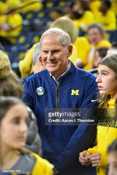 Former Michigan Wolverines Head Basketball Coach John Beilein is seen before a college basketball game between the Michigan Wolverines and the...
