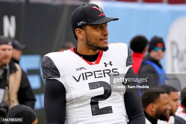 Brett Hundley of the Vegas Vipers looks on during the second half against the Arlington Renegades at Choctaw Stadium on February 18, 2023 in...