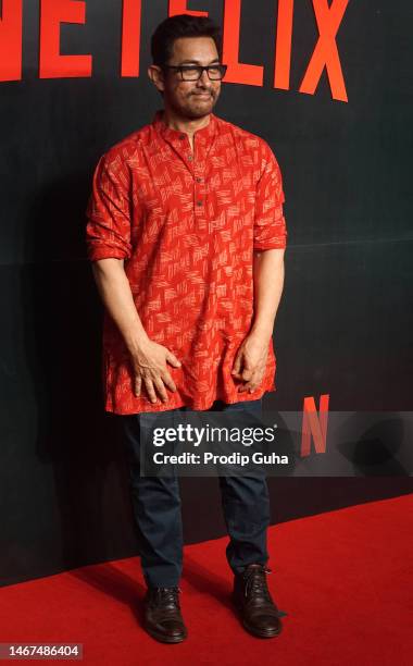 Aamir Khan attends the Netflix Networking bash on February 18, 2023 in Mumbai, India